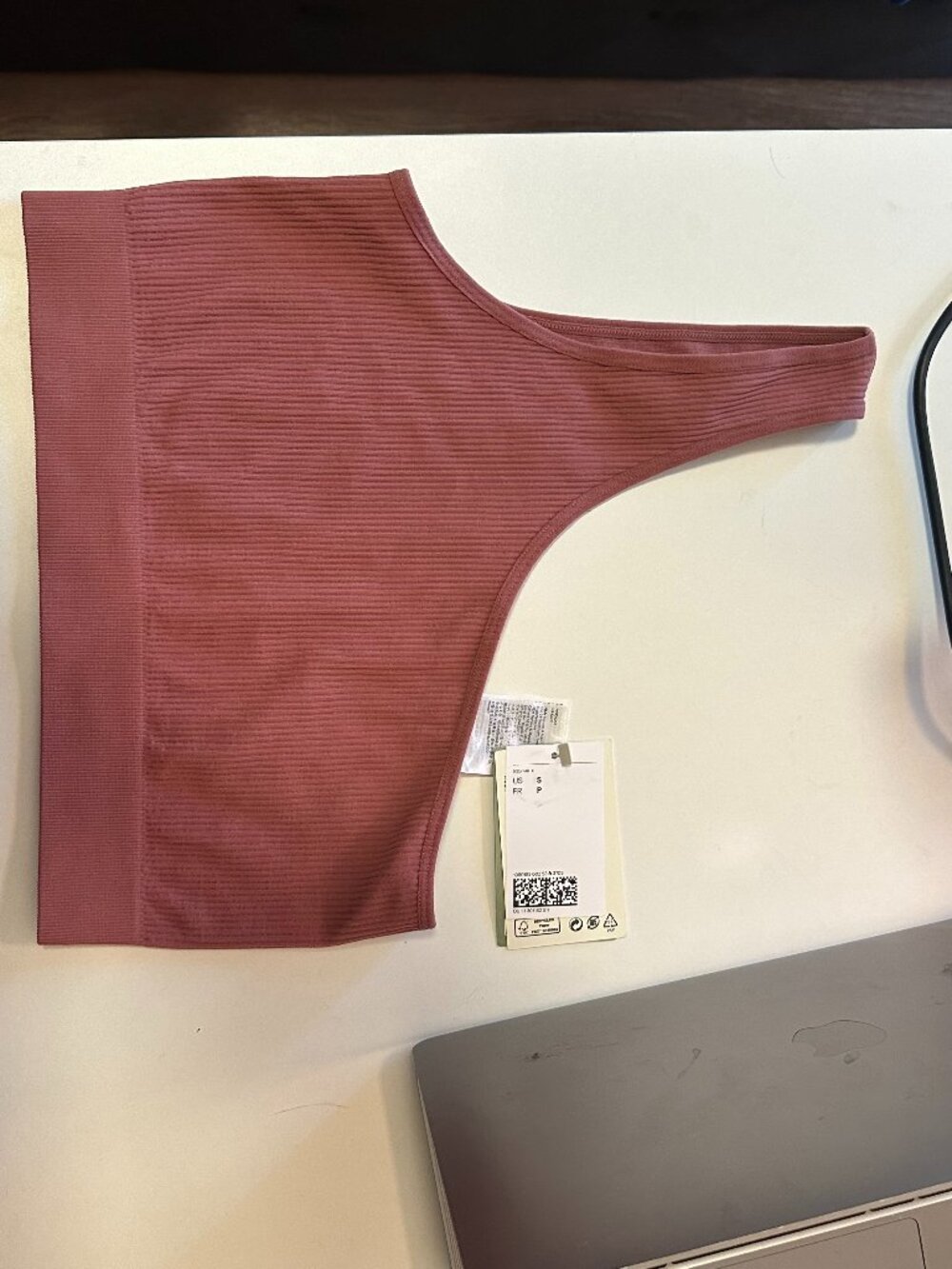 H&M Women's Mauve Ribbed One-Shoulder Crop Top Size S NWT